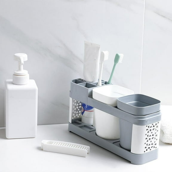 Herrnalise Toothbrush Holder Stand Plastic Cup Set Shelf Bathroom Toothpaste Storage Rack Home and Kitchen