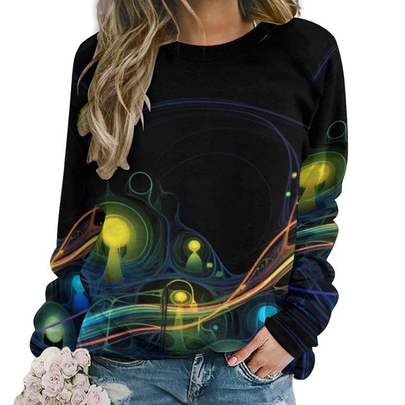 Simple Golden Ripple Womens Casual Crewneck Sweatshirt Long Sleeve Tops Cute Pullover Loose Fit