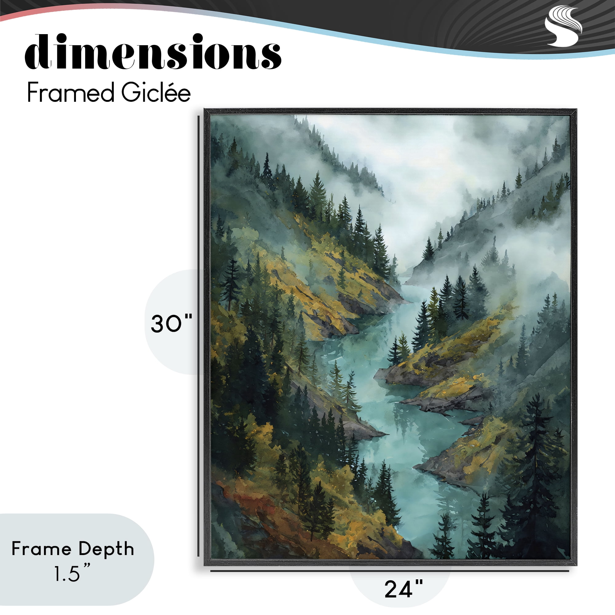Stupell Industries Turquoise Mountain River Bends Black Framed Giclee Art, design by Franklyn Gregory
