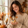 thumbnail image 7 of Aoznliie Lighted Vintage Patchwork Ghost, Glowing Resin Figurine with Pumpkin Basket, 4x3x3 inch Halloween Decor for Indoor Display, Multicolor, 7 of 7