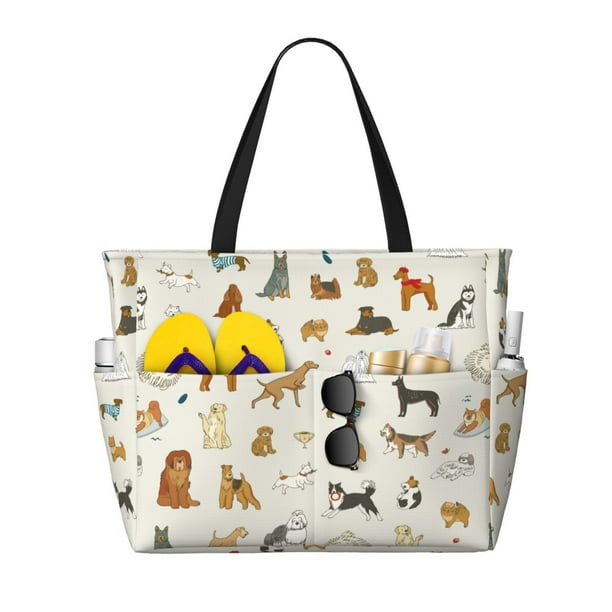 Easygdp Dogs Funny Pets Bolsa de Viaje de Playa de Gran Capacidad, Bolsa Tote Perfecta para la Playa, Escapadas de Fin de Semana y Viajes