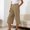 Khaki women high waisted wide leg capri pants a1, variant on Cagogo Women's High Waisted Wide Leg Capri Pants with Pockets Casual Solid Loose Cropped Palazzo Trousers Summer Beach Work Lounge, Navy 2XL