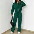 thumbnail image 4 of Womens 2 Piece Tracksuit Fall Fashion Long Sleeve Zip Up Crop Sweatshirt Long Pants Outfits Jogger Sweatsuit Sets Army Green S, 4 of 4