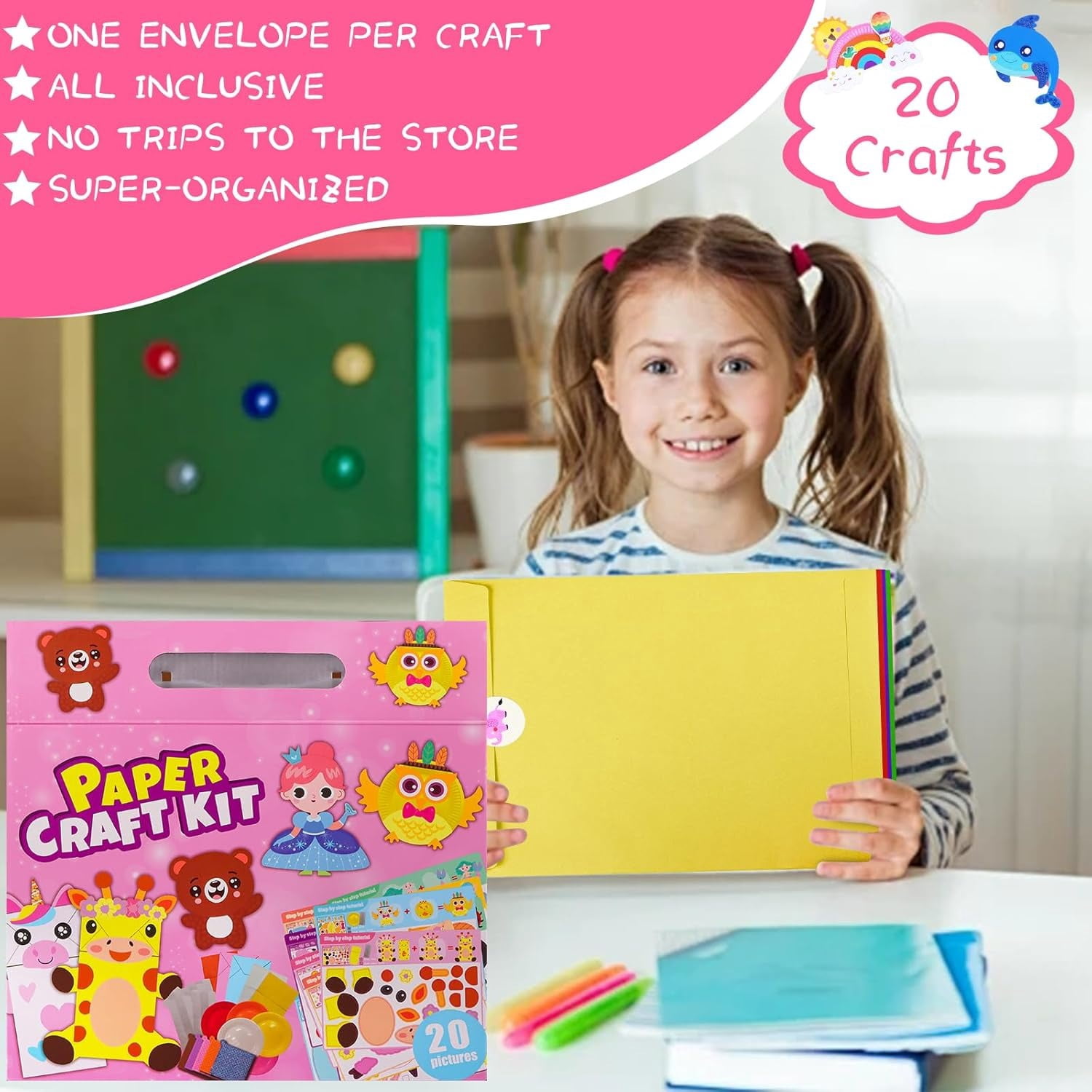 20 Animal Arts & Crafts Kit for Kids 4-6, All-Inclusive Toddler Craft Box with Paper Plates, Puppets, Fun Activities, Tigers, Lions (134 Characters) (Princess)