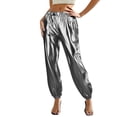 thumbnail image 2 of AOOCHASLIY Elegant High Waist Wide Leg Flare Pants for Women Stylish Shiny Zipper Closure Trousers Fashion Casual Bottoms for Daily Office Party Work Street, 2 of 5