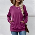thumbnail image 2 of AINIYS Women's Crew Neck Kangaroo Pocket Sweatshirt Casual Cozy Layering Daily Wear Blouse Purple S, 2 of 5