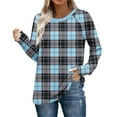 thumbnail image 5 of NuoCaiYun Womens Fashion Long Sleeve Shirt Plaid Print T-Shirt Casual Round Neck Lightweight Casual Tops, 5 of 6
