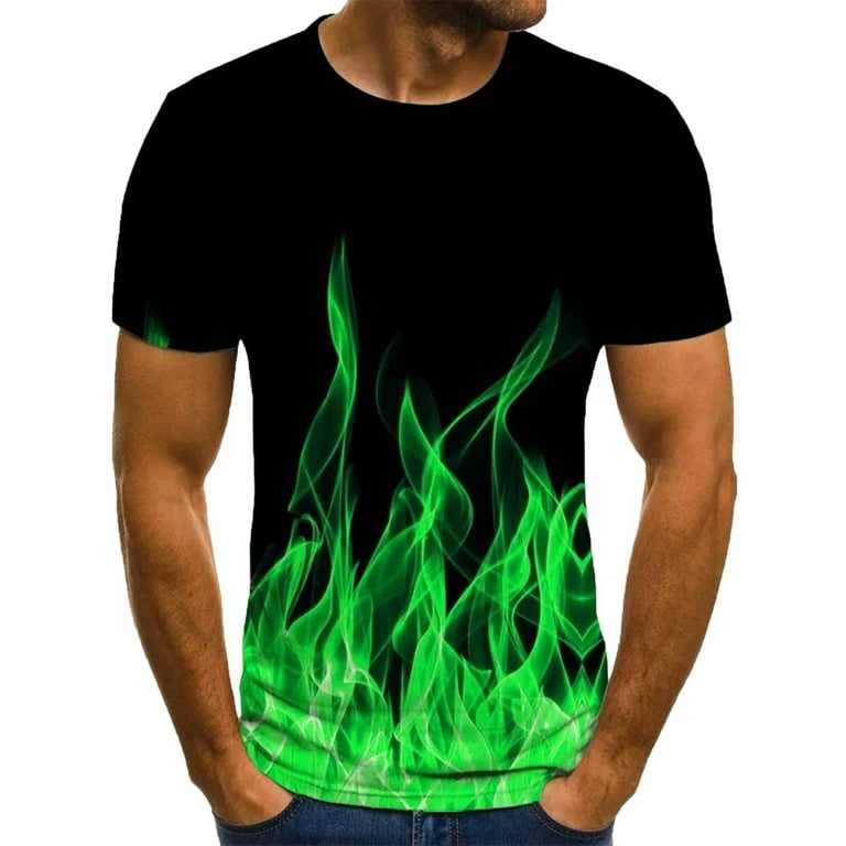 Penkiiy Men Casual Round Neck 3D Digital Printing Pullover Fitness Sports Shorts Sleeves T Shirt Blouse Loose Fit Short-Sleeve Pocket T-Shirt XL Green