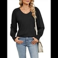 thumbnail image 2 of Camisas Casuales Holgadas de Larga para Mujer, Blusas Fruncidas con Cuello en V, Blusas de Moda. Negro M, 2 of 10
