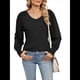 thumbnail image 2 of Camisas Casuales Holgadas de Larga para Mujer, Blusas Fruncidas con Cuello en V, Blusas de Moda. Negro L, 2 of 10