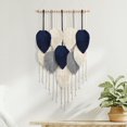 thumbnail image 1 of Tapiz de pared de macramé con hojas tejidas, estilo bohemio, elegante, con plumas, grande, hecho a mano, para dormitorio, sala de estar, apartamento, adorno de 16,5 x 29,5 pulgadas, 1 of 8