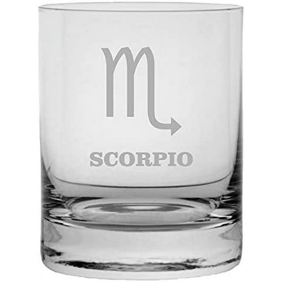 Scorpio Symbol Zodiac Symbol or Sign Etched 11oz Crystal Rocks Whisky Glass