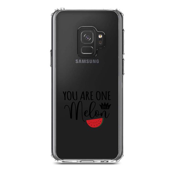 DistinctInk Clear Shockproof Hybrid Case for Samsung Galaxy S9 (5.8" Screen) - TPU Bumper Acrylic Back Tempered Glass Screen Protector - You Are One in a Melon Watermelon