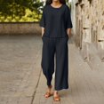 thumbnail image 2 of CQXIDFH Pj Sets for Woman Cotton Linen 2 Piece Set Breathable Top with Wide Leg Pants Loose Summer Wear Casual Lounge Home Wear, 2 of 7