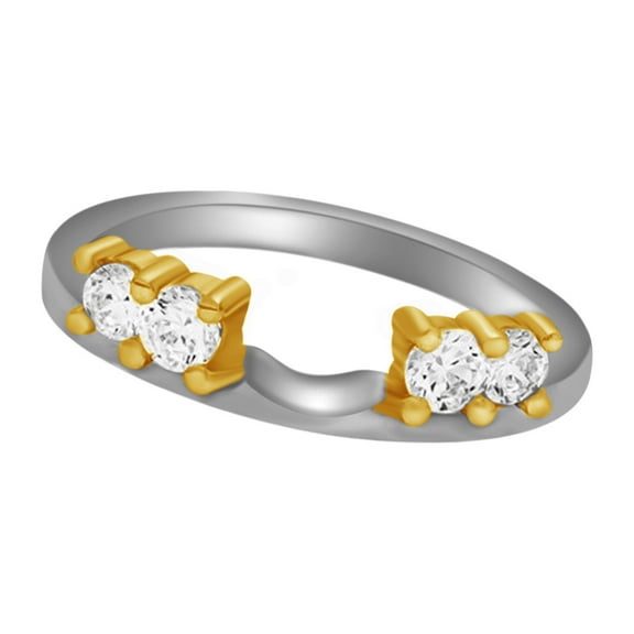 White Natural Diamond Solitaire Enhancer Guard Wrap Wedding Ring in 14k Two Tone White Gold Over Sterling Silver (1 Cttw)