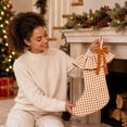 thumbnail image 7 of Plaid Ruffle Christmas Stockings, Vintage Checkered Stocking with Velvet Bow for Fireplace Mantel Decor, Holiday Gift Socks Set for Home, 18in, 7 of 7