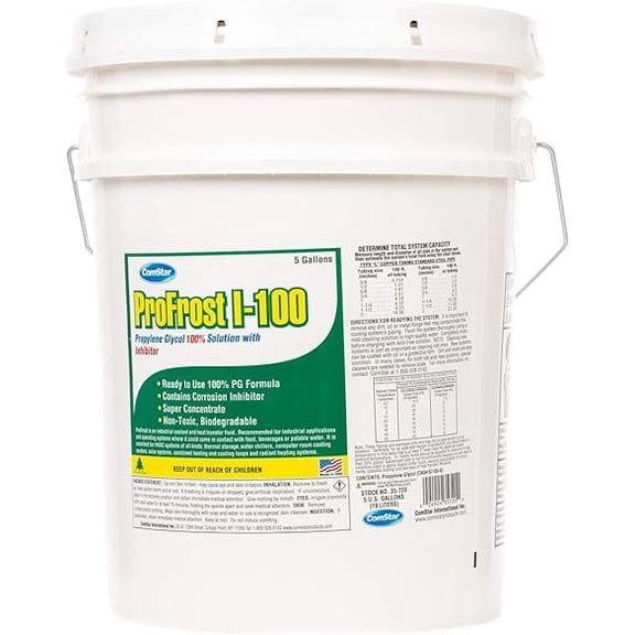 ComStar ProFrost I-100, 5 Gallon Propylene Glycol Anti-Freeze with Inhibitor, 100% Pure Propylene Glycol, Made in USA (35-720)