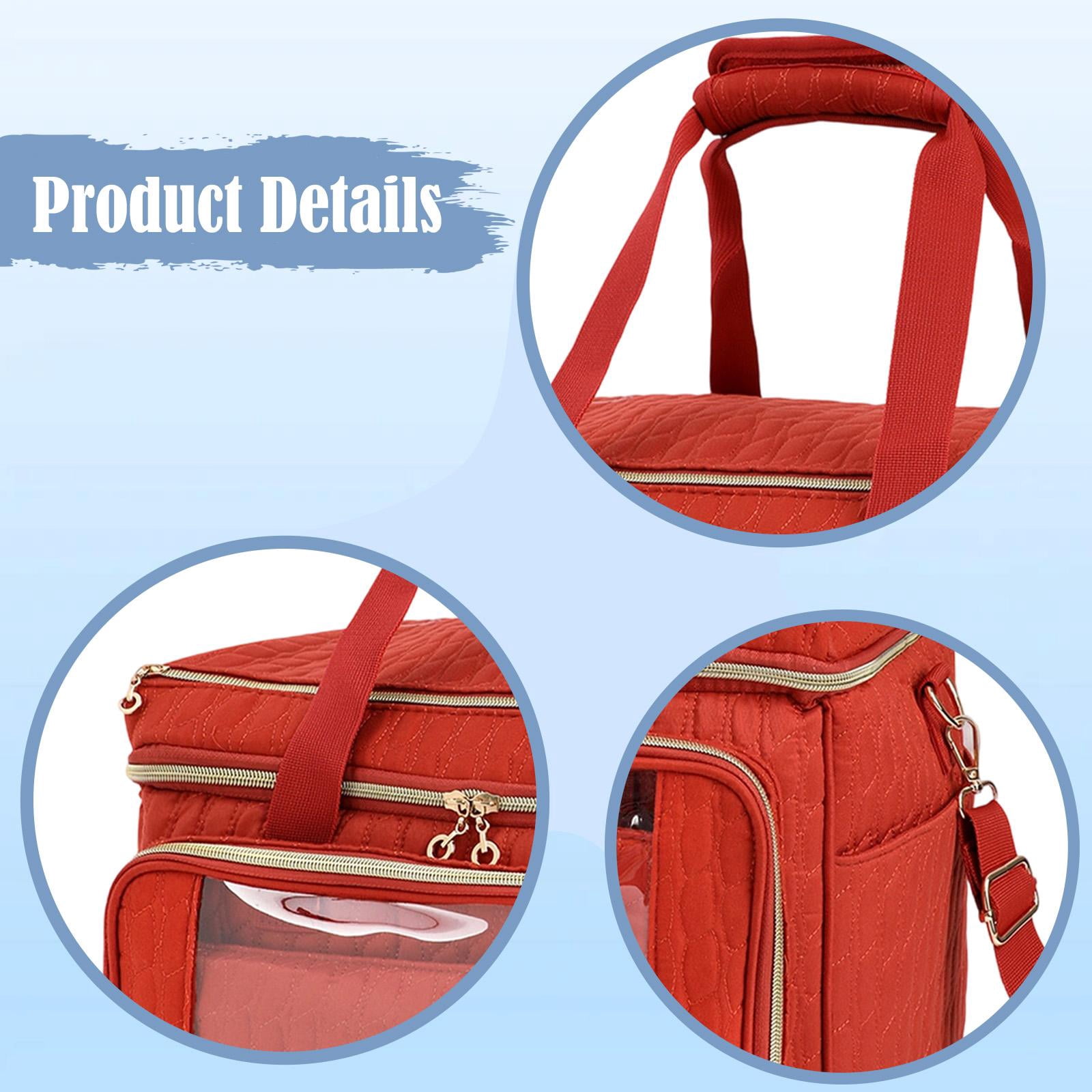 S SERENABLE Yarn Storage Tote Crochet Storage Bag Knitting Organizer Tote Carrying Case Cloth Material with Portable Strap Suitable for Crafters Gift Giving Trave red