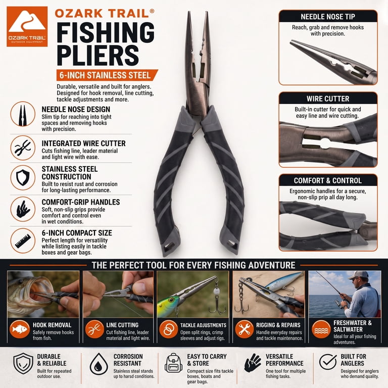 Ozark Trail 6-Inch Stainless Steel Needle Nose Fishing Pliers, 3-Pack photo 3