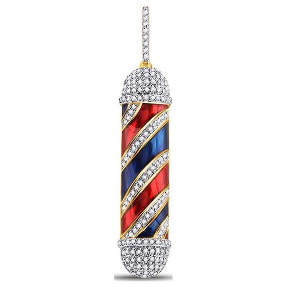 10kt Yellow Gold Mens Round Diamond Barber Pole Charm Pendant 3/8 Cttw