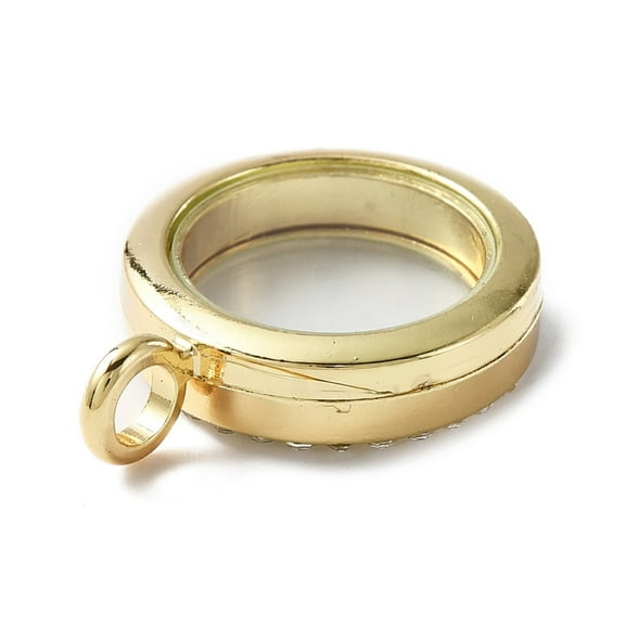 4 pc Alloy Rhinestone Locket Pendants Double sides with Glass DIY Accessories for Jewelry Pendant Making Flat Round Golden 33x25x7mm Hole: 4.8mm