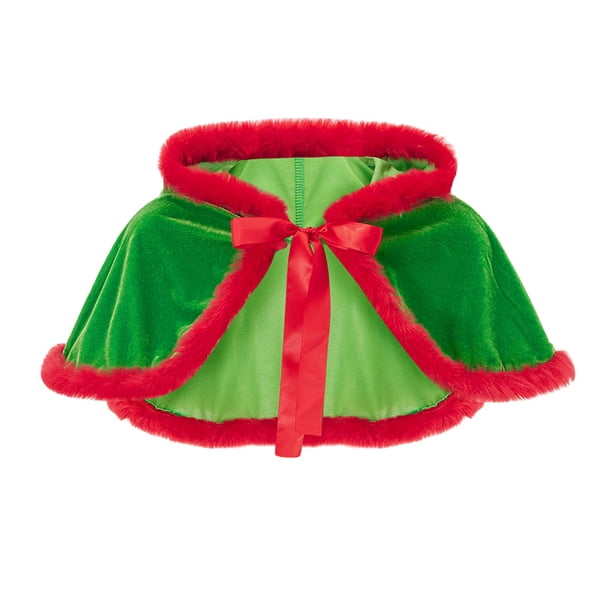 Capa navideña con capucha para mujer Capa con ribete peludo de color en contraste Disfraz de señora Santa Claus