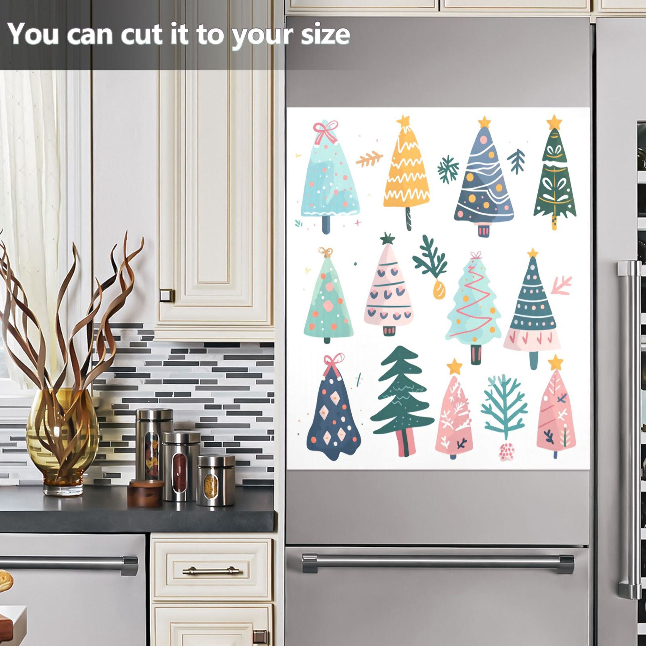 Dishwasher Magnetic Sticker 23x26 Inch Refrigerator Magnetic Sticker Washing Machine Magnetic Sticker Kitchen Panel Magnetic Sticker Home Decor Colorful Christmas Tree