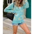thumbnail image 4 of Chaqueta De Punto Estampada Cuello En V Hombro Caído Mangas Largas Patrón De Margaritas Elegante Cómodo Suéter Suelto Para Mujer Verde S, 4 of 8