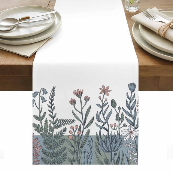Farmhouse Wildflower Table Runner - 48 Inch Long, Kitchen Dining Table Runner Dresser Scarves, Spring Summer Watercolor Floral Plant Farmhouse Decor for Coffee Tables Wedding Party Banquet