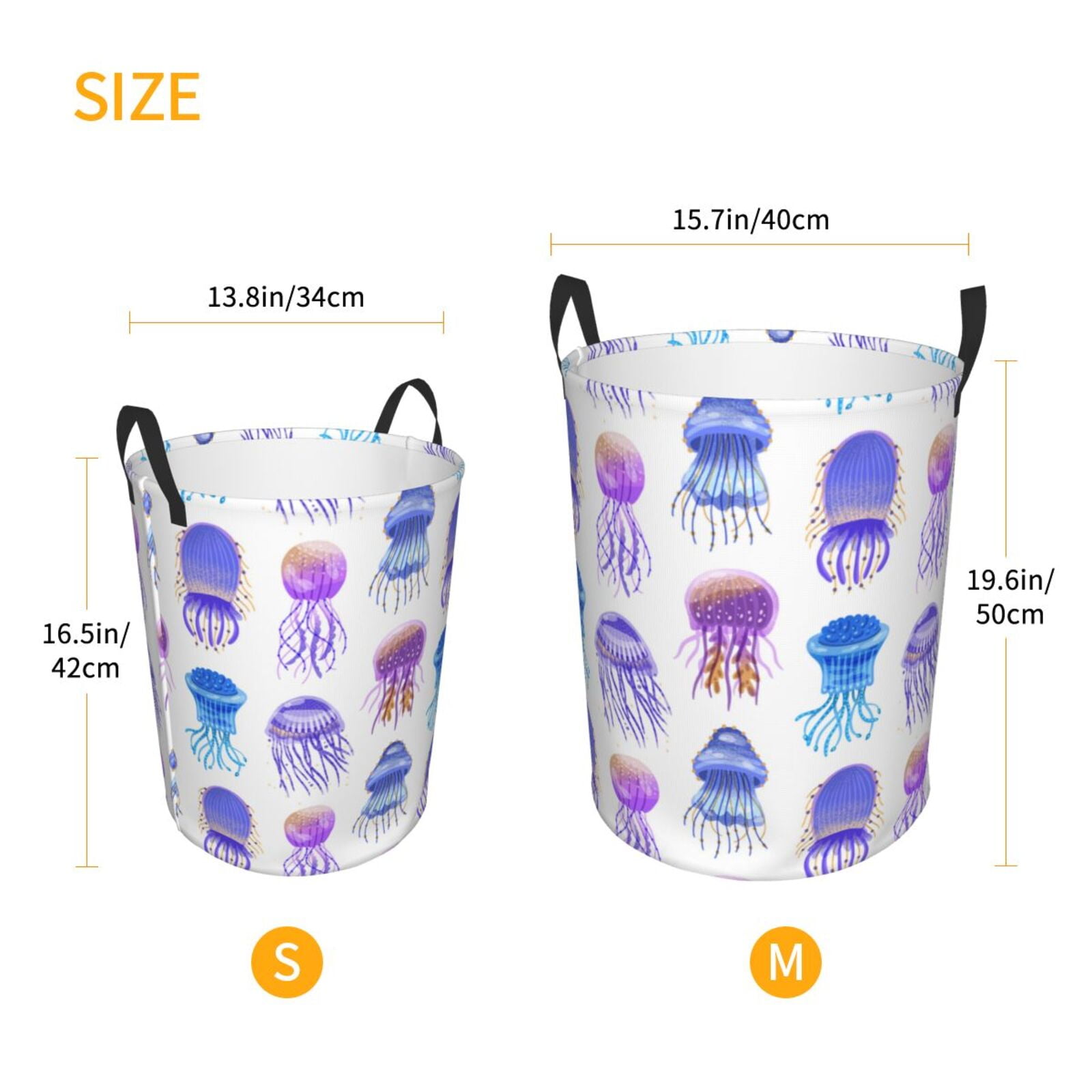 Large Laundry Basket with Handles - Blue-Purple Jellyfish Kids Baby Dirty Clothes Laundry Hamper for Bedroom Aesthetic