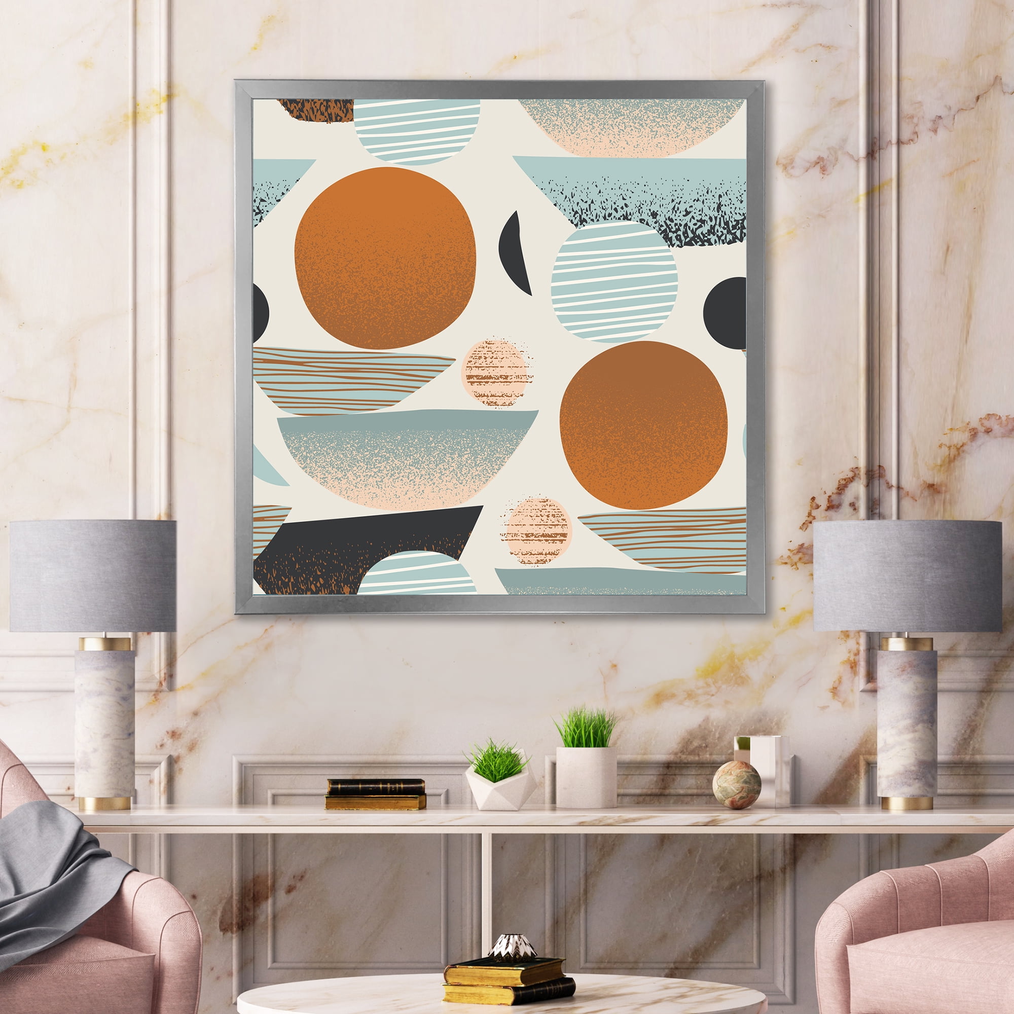 Designart 'Retro Shapes With Abstract Moons and Suns I' Modern Framed Art Print