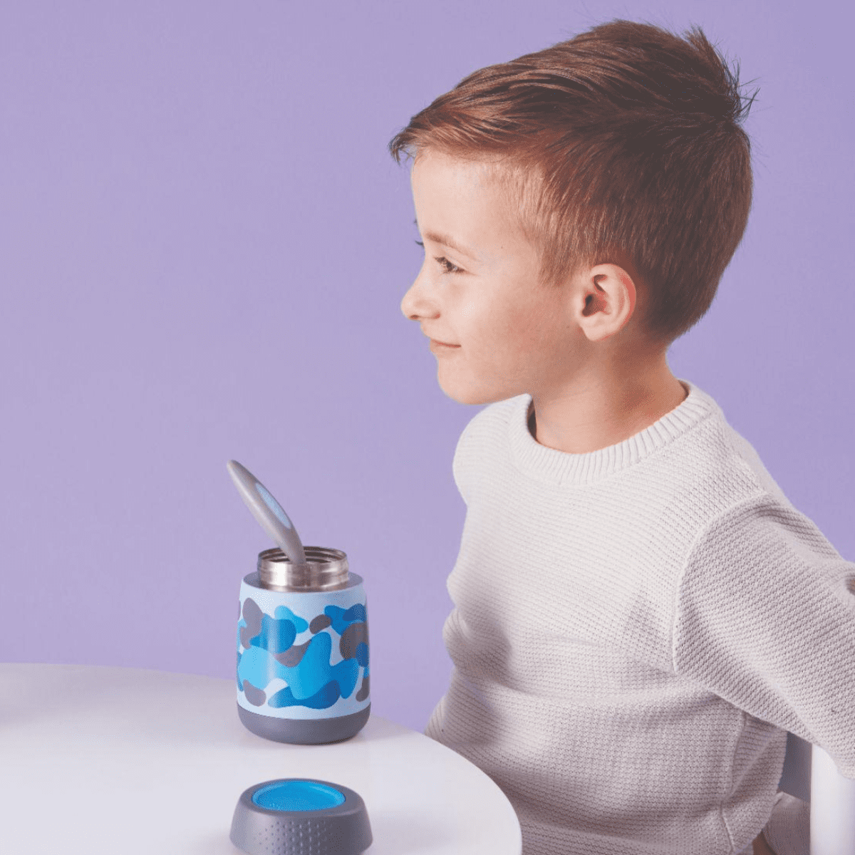 b.box Insulated Food Jar Mini | Small Snack Container for Babies and Kids | Double Wall Stainless Steel | Keeps Food Cold for 6hrs, Warm for 4hrs | (Blue Camouflage, 7 oz)