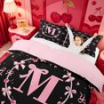 thumbnail image 3 of meiyoeat Cute Coquette Bow Twin Duvet Cover,Pink Monogram M Letter Twin Bedding For Girl,Pink Reversible,2pcs,1 Duvet Cover and 1 Pillowcase, 3 of 6