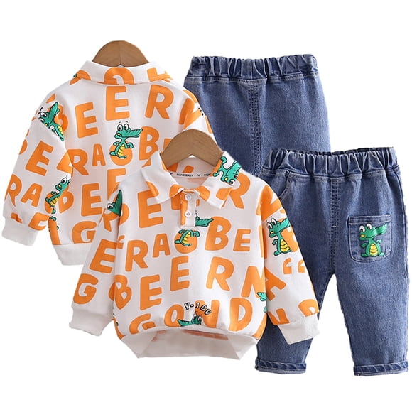 KYAIGUO Baby Newborn Fall Spring Outfits for Boys Polo Tracksuit Top Shirt Sweatshirt +demin Pants Jean Trousers Toddler 2PCS Set