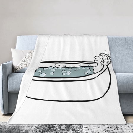 Bubble Bathtub Line Art Throw Blanket, Fluffy Soft Cozy Blanket Flannel Plush Microfiber Couch Throw 50"x40"