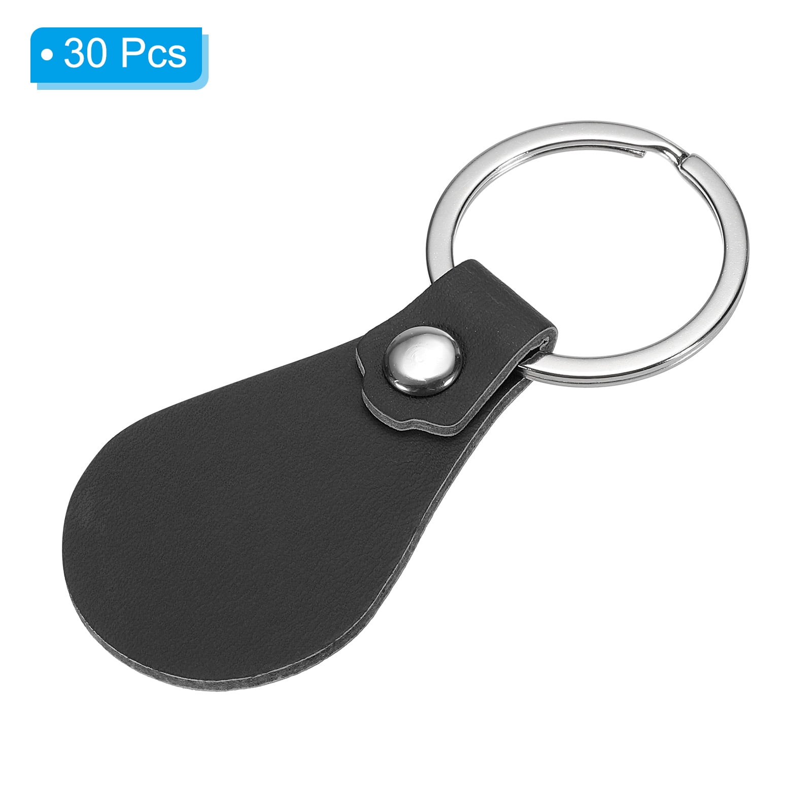 Unique Bargains Leather Key Fob Kit PU Leather Key Fob Blanks with Key Rings DIY Keychain Black