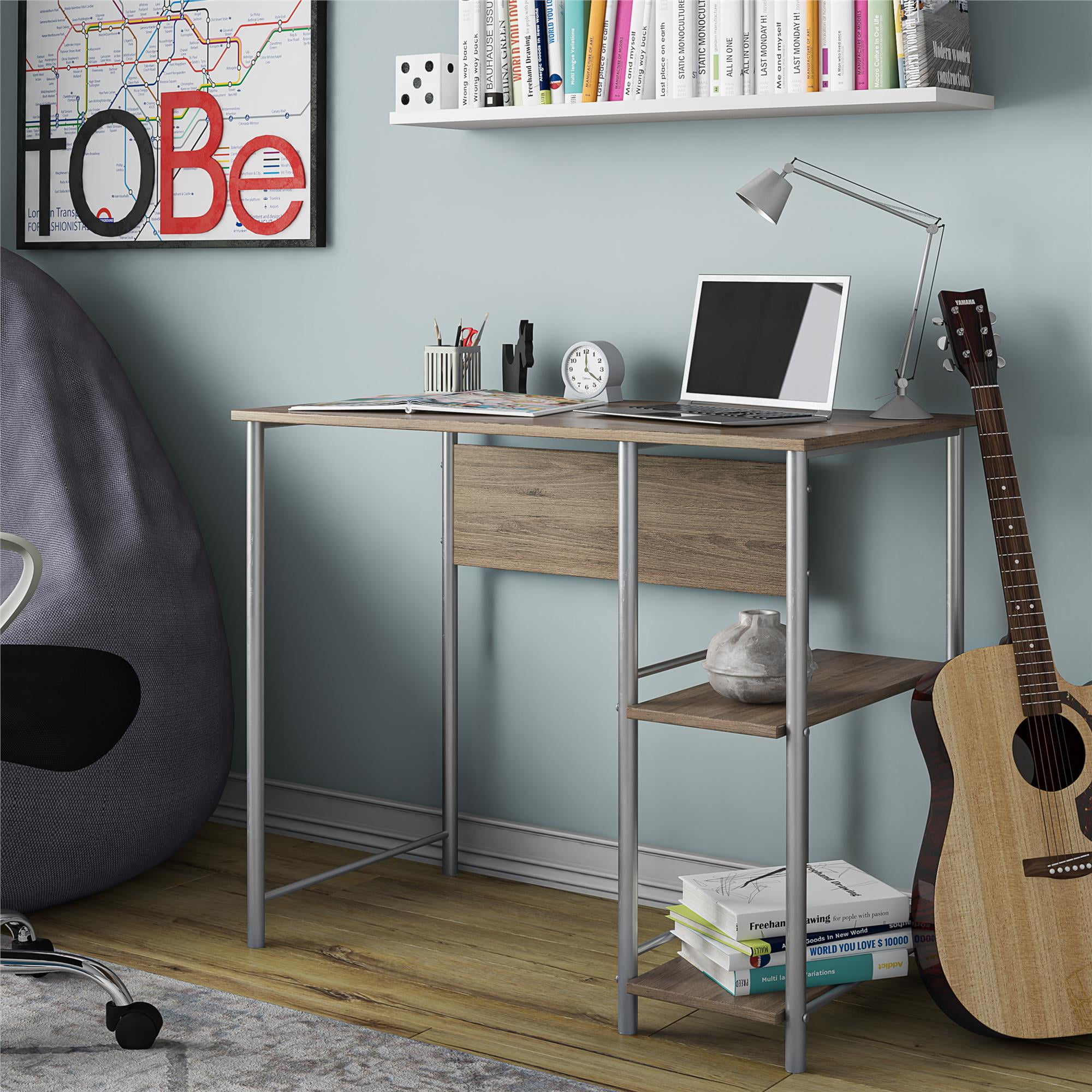 Mainstays Basic Metal Student Computer Desk, Rustic Oak