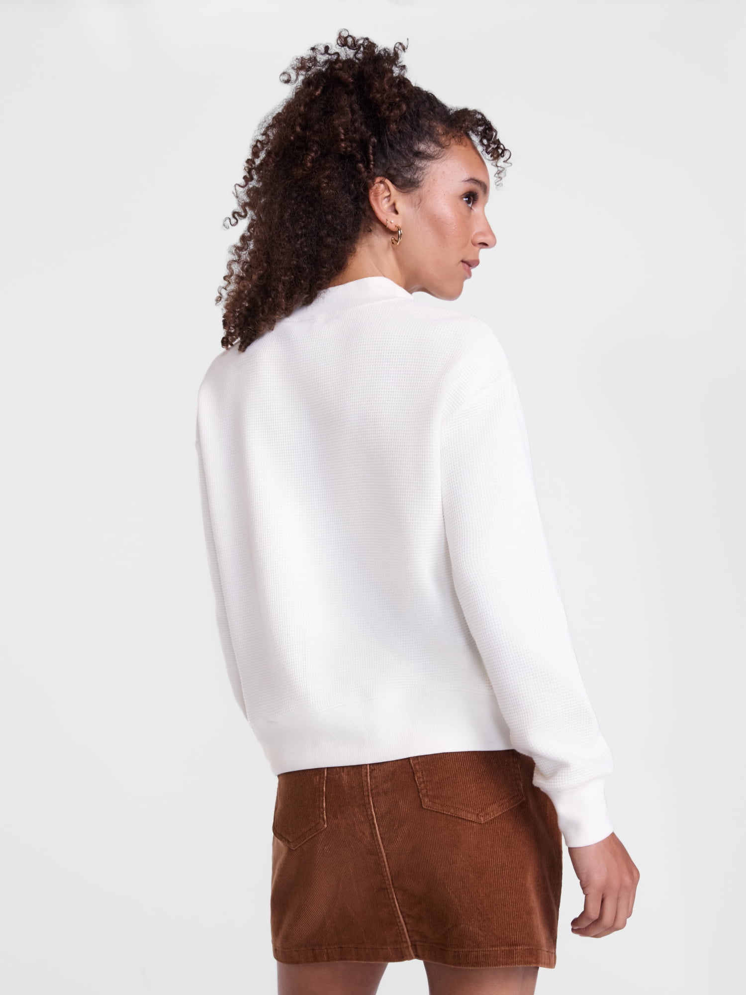 Scenario Women's and Women's Plus Waffle Knit Button Top with Long Sleeves, Sizes XS-4X