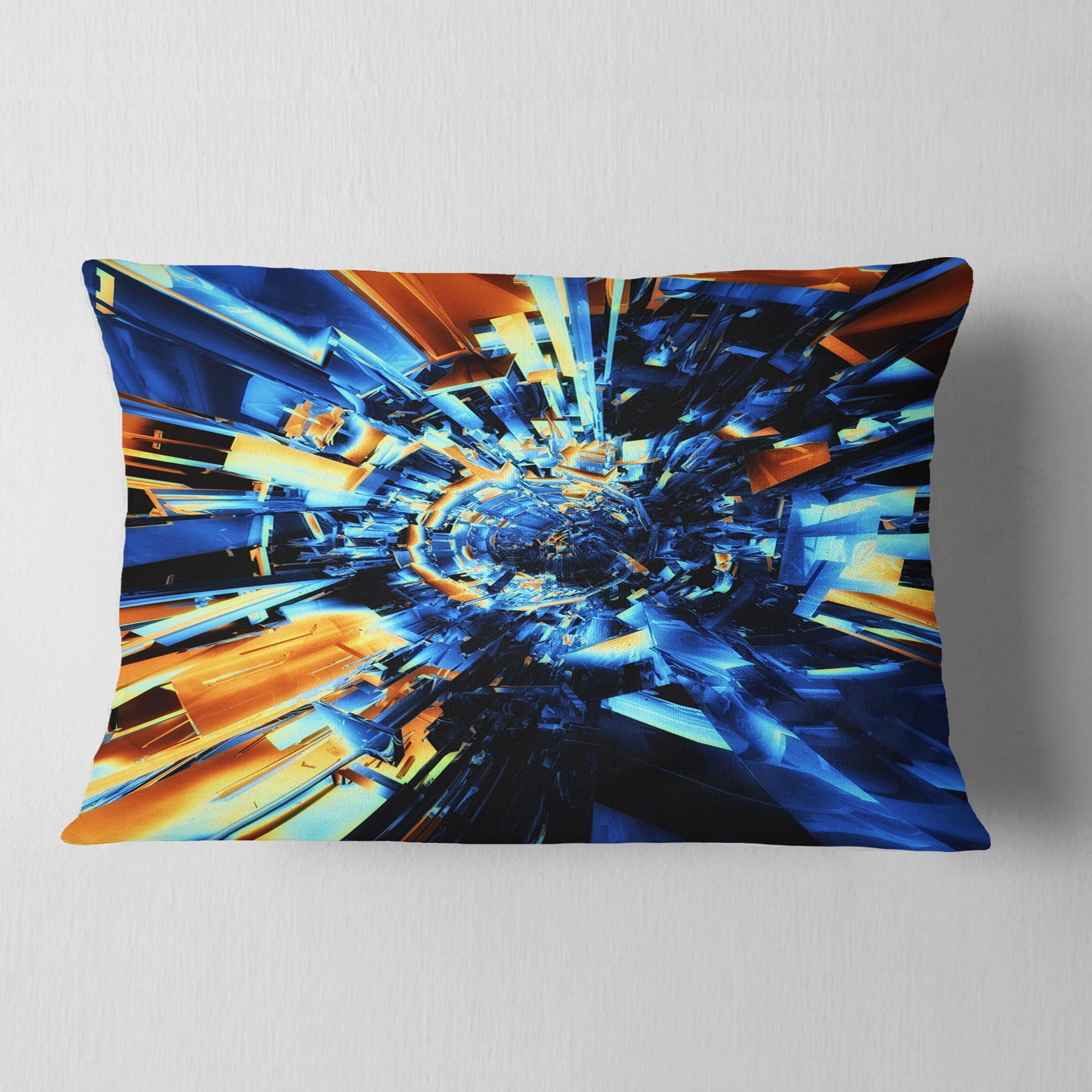 Designart Into the Center Blue Fractal Design - Abstract Throw Pillow - 12x20