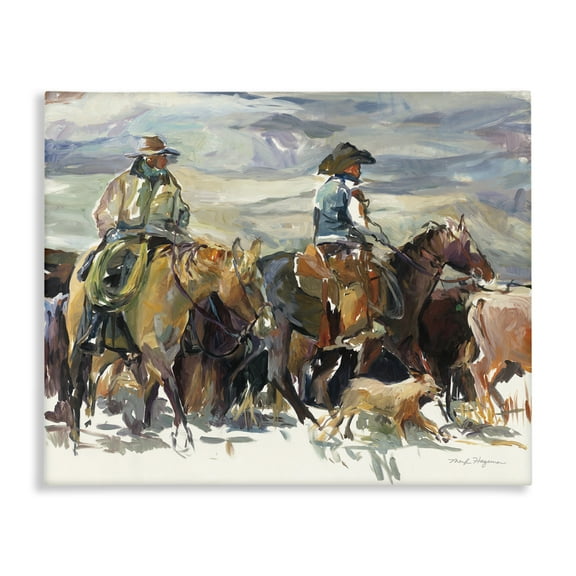Stupell Industries The Roundup Western Painting Animals Painting Wrapped Canvas Art Print Wall Art, 20 x 16