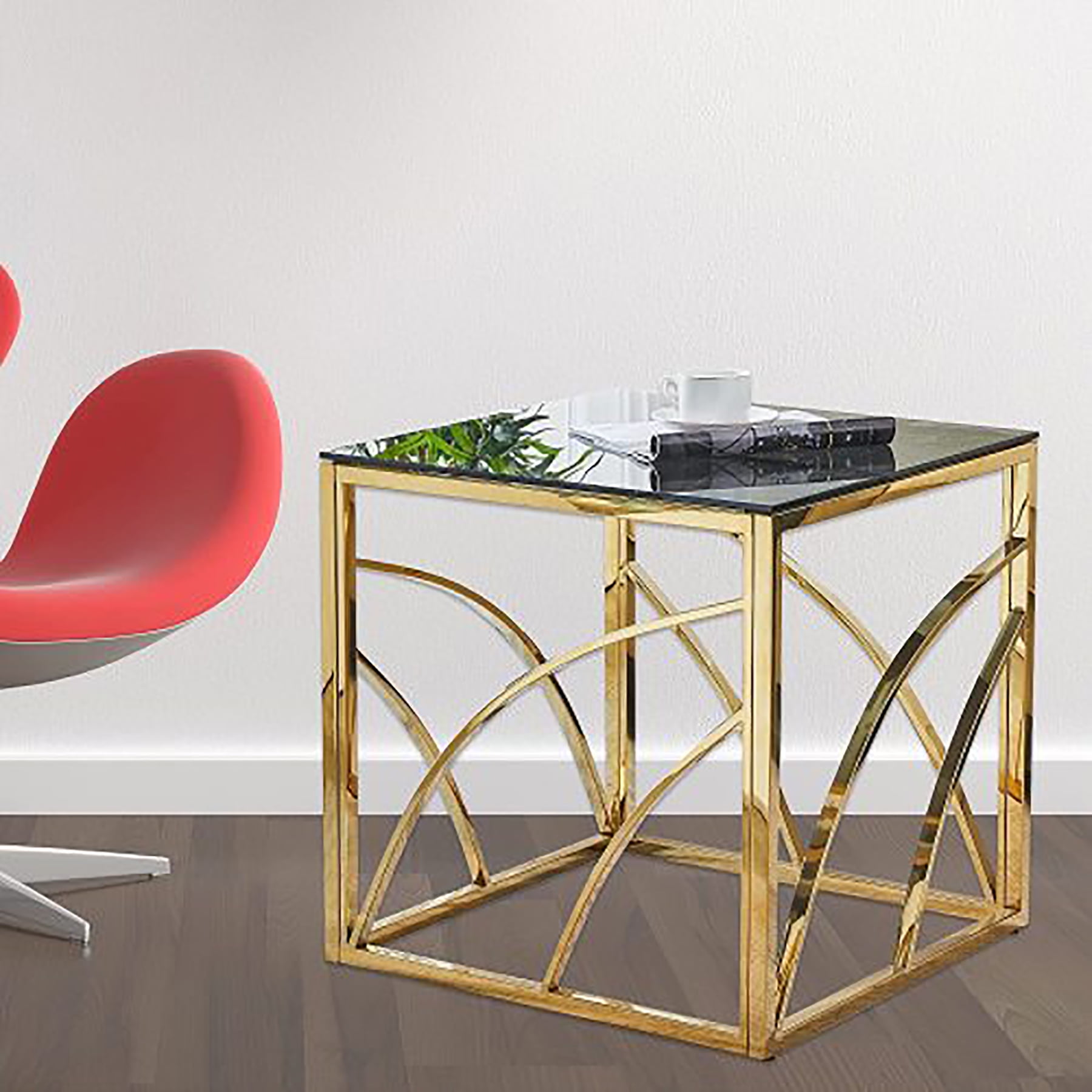 Joanwocth Grey Glass End Table Gold Small Coffee Table Sofa Table