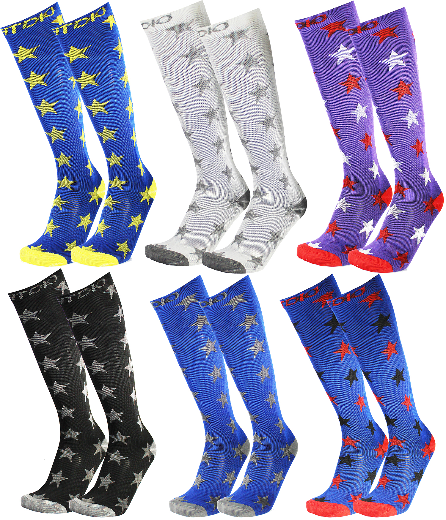 Graduated 1520mmHG Unisex Knee High Colorful Assorted Stars