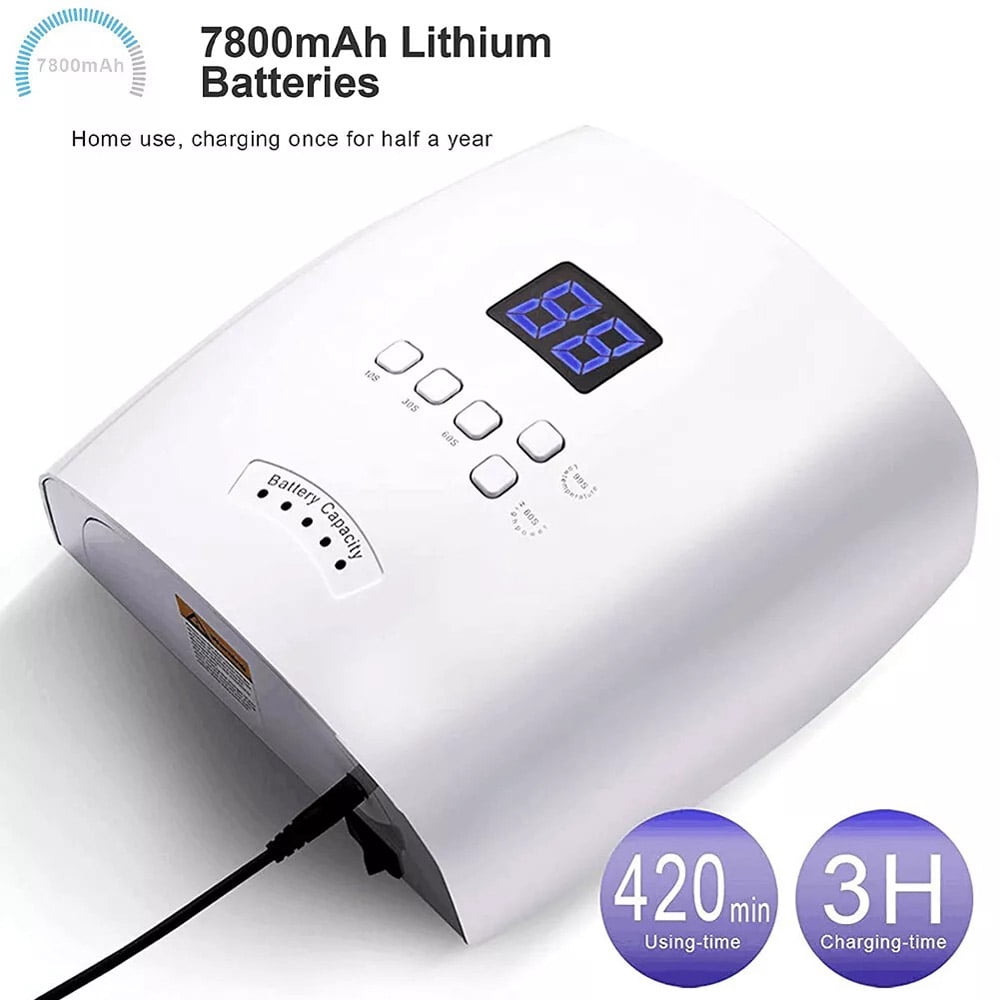 48W Cordless LED UV Nail Lamp Gel Polish Dryer Rechargeable Fast Curing Nail Lamp Wavelength 365nm 405nm 610nm 5–7 hours per charge Input Voltage: 100–240V Output Voltage: 110–120V, 60Hz Charging Tim
