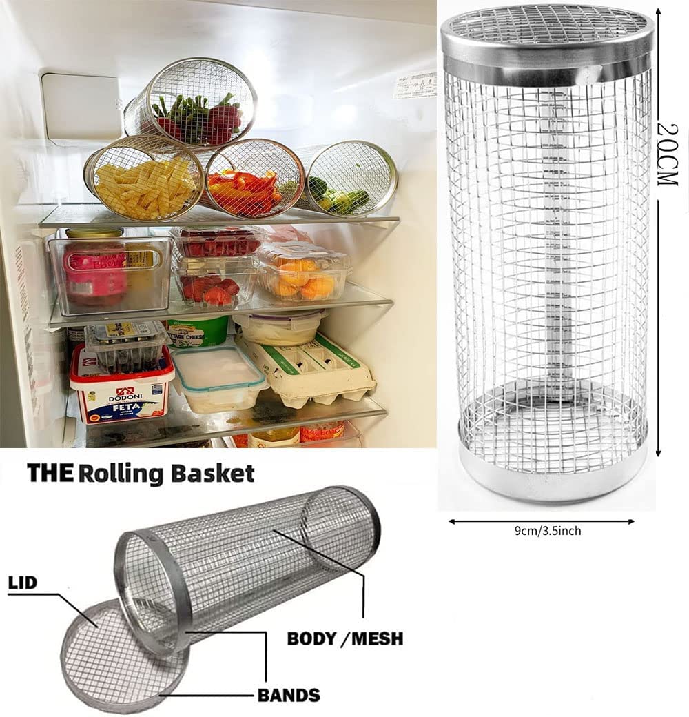 EHOH BBQ BasketStainless Steel Rolling Grilling Basket Wire Mesh