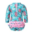 thumbnail image 3 of Sxiwei Infant Baby Girls One Piece Swimwear Rash Guard Long Sleeve Ruffled Swimsuit Zipper Back Bathing Suit Blue 0-3 Months, 3 of 7