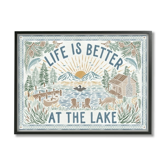 Stupell Industries Better at Lake Scenery Nature Painting Black Framed Art Print Wall Art, 14 x 11