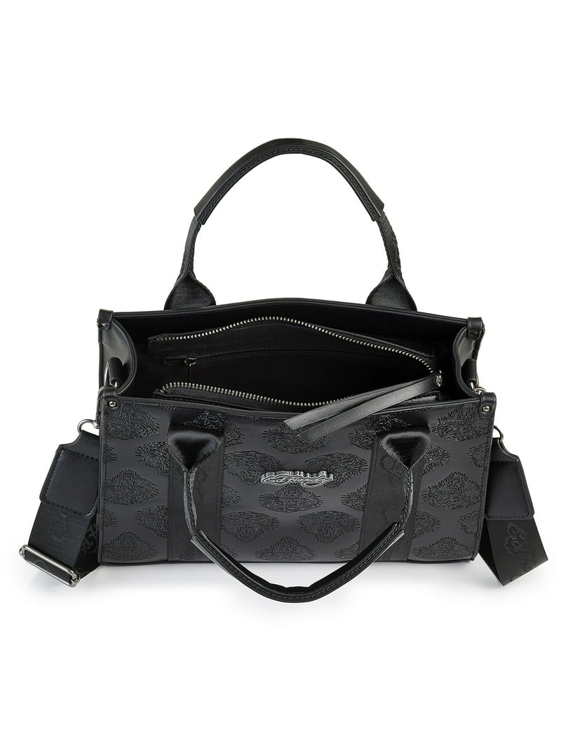 Ed Hardy Women's Lizzy Small Box Tote Crossbody Bag, Black