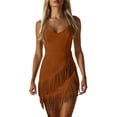 thumbnail image 2 of Ovbmpzd A-Line Summer Dresses for Women Mini Western Fringe Brown Dresses V-Neck Sleeveless Casual Dresses Summer Dresses,S, 2 of 6
