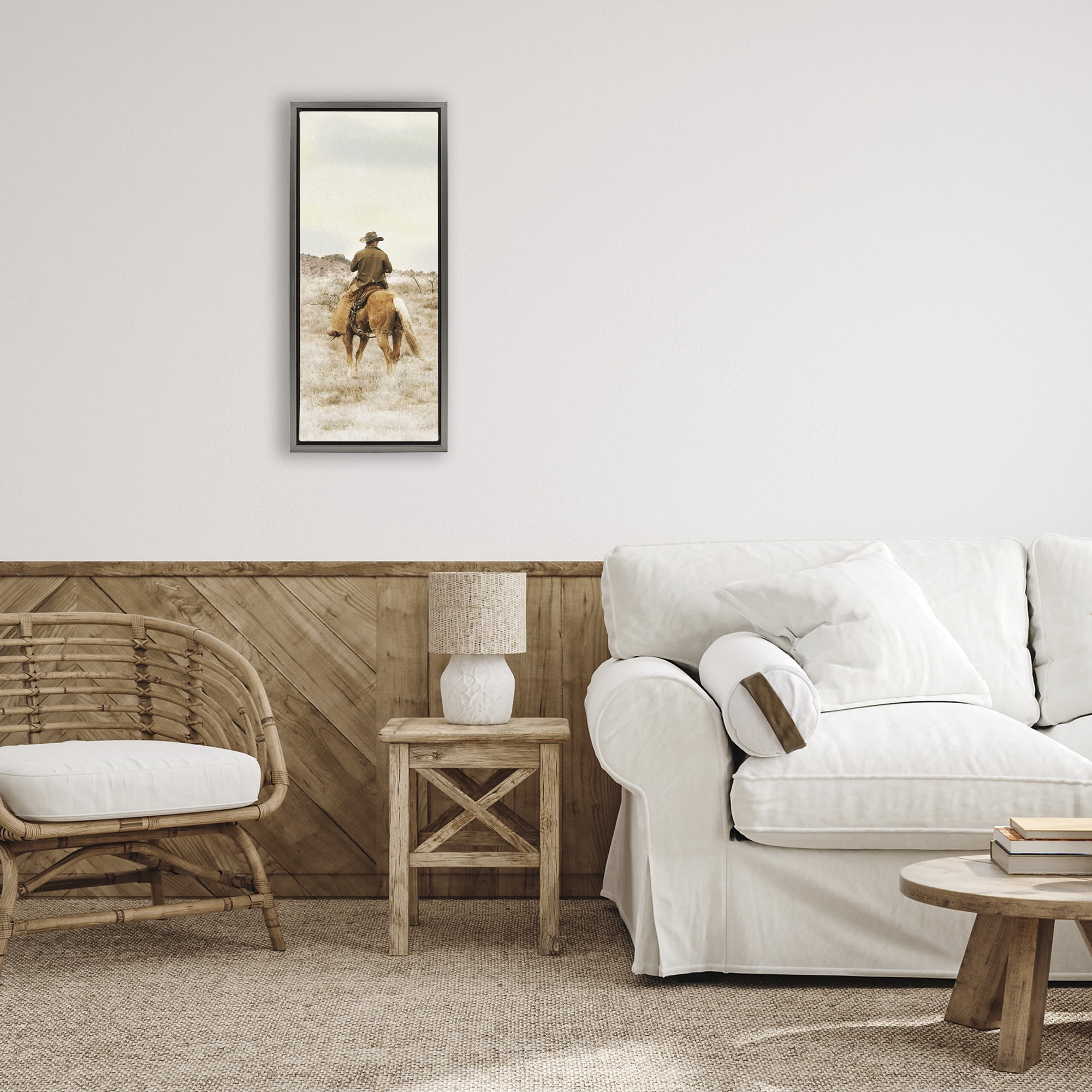 Stupell Industries Wild Wrangling Cowboy Gray Framed Floater Canvas Wall Art, design by Marcus Prime