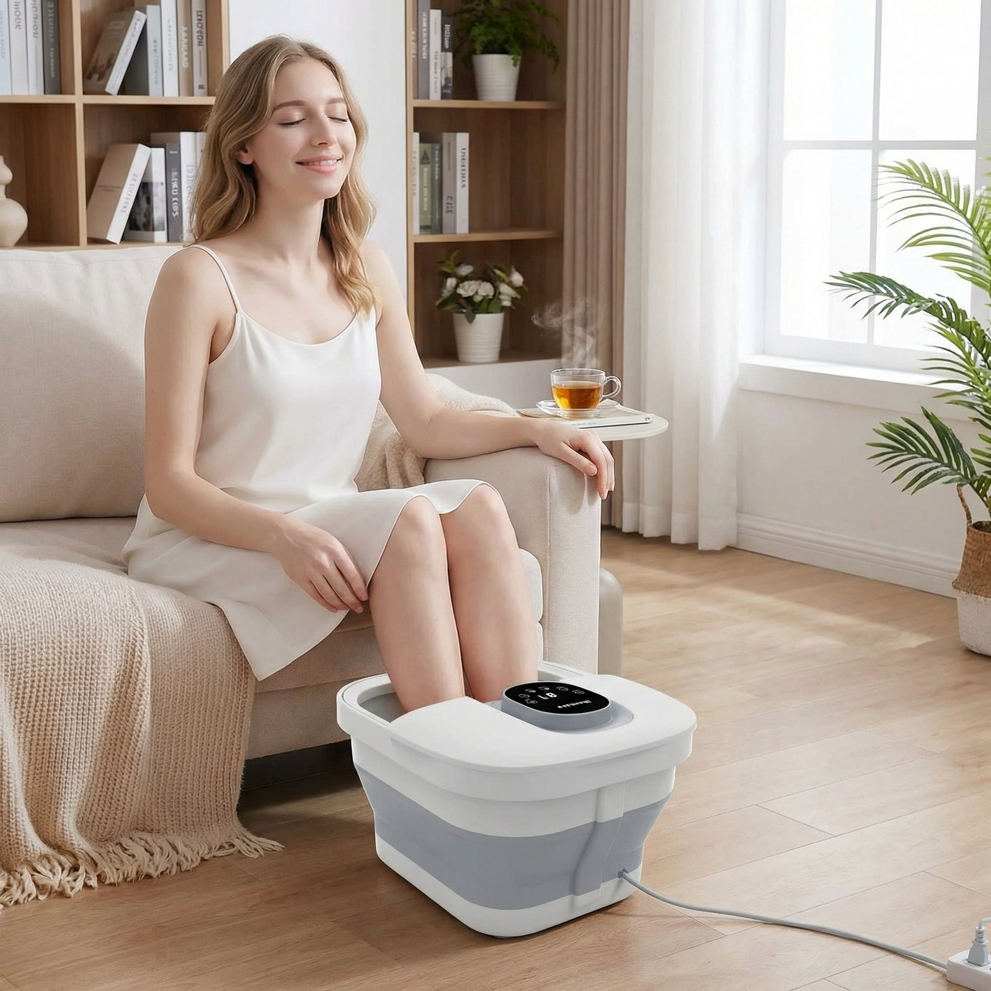 MaxKare Collapsible Foot Spa with Massager and Heat, Foot Spa Massager with Bubble Heat, Gray